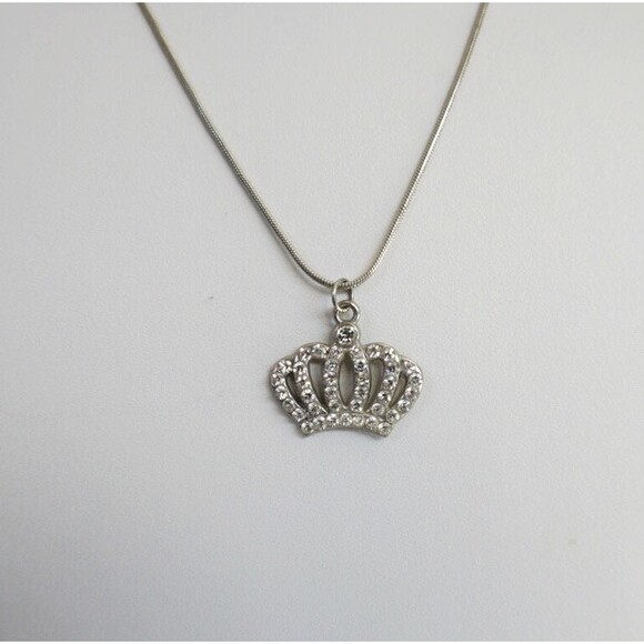 Crown Pendant Necklace with Rhinestone Accents - Picture 4 of 6